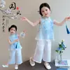 Conjunto Hanfu para Niñas Verano 2026 Nuevo Estilo Estilo Nacional Chino Mejorado Infantil Delgado Manga Corta Pantalones de Pierna Ancha Conjunto de Dos Piezas