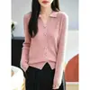 Suéter de Tricô com Gola de Lã Lisa para Mulheres, Pulôver Versátil para Primavera e Outono, Suéter de Lã com Tricô em Ponto Trançado, Blusa com Gola Polo