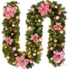 Venta Caliente Transfronteriza Enredadera Navideña Adorno Grueso para Colgar en la Puerta Decoraciones para Árbol de Navidad Set de Corona Dorada Roja