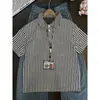 Camisa Polo de Manga Corta con Patrón de Espina de Pescado Retro Americano para Hombre, Diseño de Verano con Cuello de Solapa a Cuadros, Camiseta de Manga Media de Peso Pesado