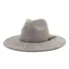 Chapéu Jazz de Aba Larga Cruzado Outono/Inverno 2023 Feminino Aba de 10cm Camurça Coração de Pêssego Top com Franja