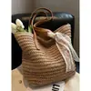 Bolso Cubo Tejido 2026 Estilo Nuevo Primavera Para Escuela Viajes Cotidianos Bolso Tote Mujer Gran Capacidad Vacaciones Bolso Individual de Hombro Tejido de Paja
