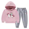 Traje de suéter con capucha de unicornio Otoño e Invierno Estilo Occidental Nuevo para Niños Medianos y Grandes Espeso Cálido Forrado de Polar Ropa de Invierno