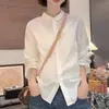 Camisa listrada de manga longa com gola dobrada, estilo outono inicial para o dia a dia, para mulheres, nova moda 2026, top versátil de corte solto com um toque elegante