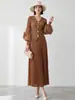 Traje plisado vintage estilo francés para mujer en otoño, con cuello en V, entallado a la cintura, cárdigan plisado con mangas abullonadas y una falda larga plisada de cintura alta