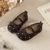 Sapatos de Ponto Femininos Estilo Coreano Retrô Sapatos Únicos Outono Novidades Sapatos de Princesa para Crianças Sapatos Femininos com Laço Solado Macio Sapatos de Couro para Bebê
