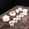 Juego de té de porcelana blanca Dehua, juego de té de kung fu de porcelana de jade y piel de oveja para el hogar, juego de tetera simple con tapa y tazón, juego de taza de té