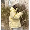 Casaco acolchoado com capuz estilo coreano, espesso e solto para mulheres, inverno, slim fit e que valoriza a silhueta, quente, para mulheres baixinhas