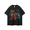 Camiseta Masculina Oversize Estampada Rock Algodão Pesado Lavado Manga Curta Marca Americana Streetwear Moda para Homens