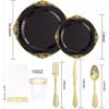 70 piezas traje comercio exterior plato desechable para cena estampado en bronce con patrón de dragón borde dorado plato copa de vino cuchillo tenedor cuchara plástico duro PS