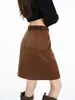 Falda midi retro de estilo francés en color marrón para mujer, nueva colección otoño/invierno 2026, de cintura alta, adelgazante y anti-exposición, falda corta ajustada al cuerpo A13576