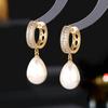 Leve Luxo Simples High-end Sense Micro-incrustado Zircão Fivela de Orelha Gota de Água Pérola Elegante Elegante Elegante All-match Elegante Brincos da Moda