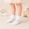 Calcetines de princesa para niña con encaje y satén de seda, calcetines para niños, calcetines cortos, estilo nuevo, calcetines para bebé versátiles con encaje, venta al por mayor