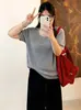 Camiseta de Punto Cuadrada de Manga Corta Simple para Mujer Talla Grande Mujer 2026 Invierno MM Gordita Top Casual Versátil Capa Interior