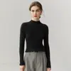 Suéter 100% caxemira pura, peça única sem costura feminina gola semi-alta, novo suéter slim fit de outono e inverno