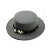 Sombrero de copa plano de estilo francés británico con lazo de perlas Otoño e Invierno Nuevo Sombrero de lana de imitación Sombrero de caballero Sombrero de fieltro de ala ancha