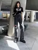Jeans de pierna ancha rasgados en negro y gris estilo americano para mujer, nuevos de verano, cintura alta, corte holgado, efecto adelgazante, caída, pantalones de pierna recta