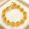 Estilo Étnico Vietnamita Ouro de Areia Tendência Nacional Flor de Peônia Pulseira para Mulheres, Novo Estilo Chinês Cobre Banhado a Ouro Flor da Riqueza Corrente de Relógio Joia