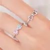 Anillo en blanco hecho a mano para DIY, forma de corazón de 5x5 mm, plata de ley S925, anillo personalizado dulce y lindo con lazo para niñas