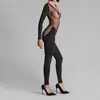 Conjunto de Verão Europeu e Americano Transfronteiriço Novo Estilo Sexy Decote Baixo Manga Longa para Yoga Calça Longa de Cintura Alta Modeladora Transparente Macacão