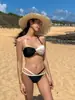 Bikini de Comercio Exterior Europeo y Americano 2025 Bikini Traje de Baño Dividido para Mujer Contraste de Color Traje de Baño Sexy
