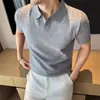Camiseta POLO de Punto Transpirable de Lino Estilo Old Money Nuevo Verano 2026 Cuello de Gaviota Manga Corta Fina Puño de Canalé