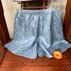 Estilo Nacional Flor de Seda Eneldo Pantalones Cortos Frescos Casuales para Mujer Elegantes Sueltos y Versátiles Aspecto Adelgazante Pantalones de 5 Puntos Menta Mambo