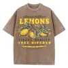 [Transfronterizo 230g] Camiseta Lavada para Mujer Estampado de Fruta de Limón Fresco Y2K Manga Corta Holgada Pieza Completa