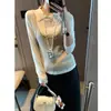Moqie Ropa Llena de Atmósfera Chica de al Lado Muñeca Dulce Cuello de Muñeca Cardigan de Punto Camisola Conjunto de Dos Piezas MQ1936