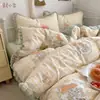 Juego de cuatro piezas de algodón puro Clase A, ropa de cama de gasa de doble capa, funda de edredón 100% algodón, sábana bajera, funda de edredón, juego de tres piezas para dormitorio universitario 4