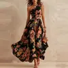Vestido Impreso Transfronterizo Europeo y Americano 2026, Nueva Ropa de Verano para Mujer, Vestido Impreso Asimétrico con Ceñido a la Cintura Estilo Francés