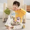 Pijama estiloso para meninos para primavera e outono, roupa de casa fina de algodão puro de manga comprida para adolescentes e meninos mais velhos, estilo outono