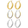 Brincos Redondos Esféricos Estilo Europeu e Americano Transfronteiriços com Banho de Ouro 18K em Duas Cores para Mulheres, Brincos Tendência de Aço Inoxidável, Acessórios de Orelha Simples e Fashion
