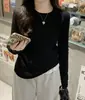 Suéter de Gola Redonda com Forro de Fleece para Mulheres 2025 Novo Outono e Inverno Camisa de Camada Interna Espessada Top Tricô Simples Retrô Tendência