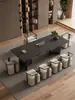 Mesa de Centro de Pizarra de Piedra de Lujo, Juego Moderno de Mesa y Sillas para el Té, Sencillo y Elegante con un Toque de Alta Gama, Mesa para Ceremonia del Té de Oficina, Mesa para Preparar Té