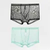 Bóxers Sexy Transparentes para Hombre Delgada Malla de Seda de Hielo Talla Grande Bóxers Estampados de Seda de Hielo de Cuatro Esquinas