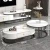Juego de mesa de centro y mueble de TV de lujo ligero con panel de roca brillante, adecuado para espacios pequeños, extensible, diseño simple con cajones, para uso doméstico en la sala de estar