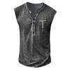 Novo colete masculino casual esportivo sem mangas com estampa digital desgastada, de sete botões, com abertura frontal e bolsos abertos, estilo europeu e americano