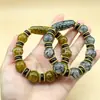 Pulsera de Cuentas Dzi de Xizang con Patrón de Dragón Amarillo, Cuentas Redondas de Flor de Hielo, Pulsera de Ágata con Patrón de Dragón, Unisex, Suministro al por Mayor
