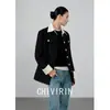 Jaqueta Curta Polo Manga Longa Color Block de Tweed para Mulheres, Novo Estilo Outono e Inverno 2026, Elegante Moda Inspirada em Chanel, Top de Lã