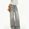 Jeans Versátiles de Textura Vintage Lavada para Viajes Diarios de Estilo Informal, Cintura Alta, Color Gris Moca, Corte Slim Fit Elegante, Pantalones de Pierna Ancha