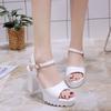 Sandálias femininas de verão, salto alto, salto grosso, plataforma, sexy, novo estilo coreano, sapatos femininos com fivela de esfregar e boca de peixe