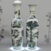 Jingdezhen Cerámica de Pie Florero Grande Antiguo Verde Oscuro Pino de Bienvenida Florero Grande Hotel Decoración del Hogar Adornos de Celebración