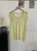Omalai Blusa de Tricô Macio com Manga Raglan, Gola Redonda, Cor Sólida, Barra com Cordão, Manga Curta, de Mohair para Mulheres 7083