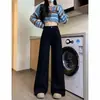 Nuevos pantalones de pierna ancha versátiles de cintura alta para mujer de otoño e invierno, adelgazantes y que alargan las piernas, estilo americano, jeans negros holgados para figuras petite