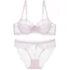 Estilo europeo y americano, lencería sexy popular para mujeres: Lencería de encaje ultrafina, pura y seductora, diseñada para hacer que los senos grandes parezcan más pequeños y prevenir la flacidez, conjunto de sujetador talla grande