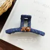 Coreano Lindo Flocado Lindo Oso Envoltura Denim Pinza para el Cabello Moda Parte Posterior de la Cabeza Pinza Tiburón para el Cabello Accesorios para el Cabello