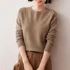 Suéter de punto liso de manga larga para mujer, de cachemira, sin costuras, de una sola pieza, cuello redondo, nuevo para otoño e invierno