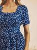 Saia Longa Azul Floral Francesa de Exportação Coreana Manga Curta Atmosfera Litorânea Verão Elegante Saia Longa Sofisticada