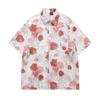 Camisas de Manga Curta com Design de Nicho Jacquard Floral Retrô Americano para Homens e Mulheres no Verão, Camisas Largas e Versáteis